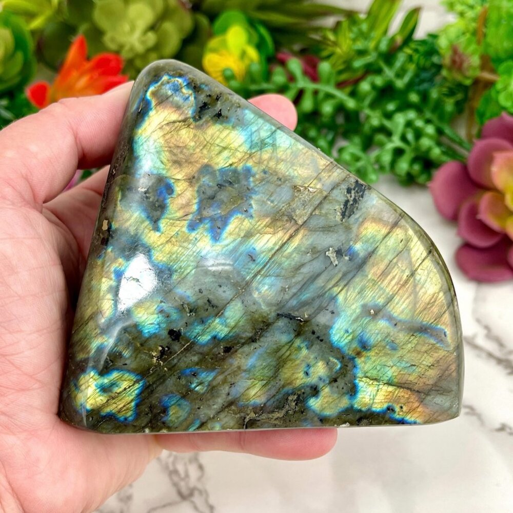 Labradorite Freeform 4" Tall Polished Flashy Spectrolite Crystal Home Decor
